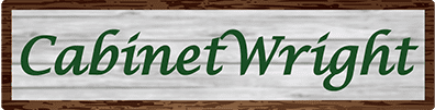 CabinetWright logo on wooden background.