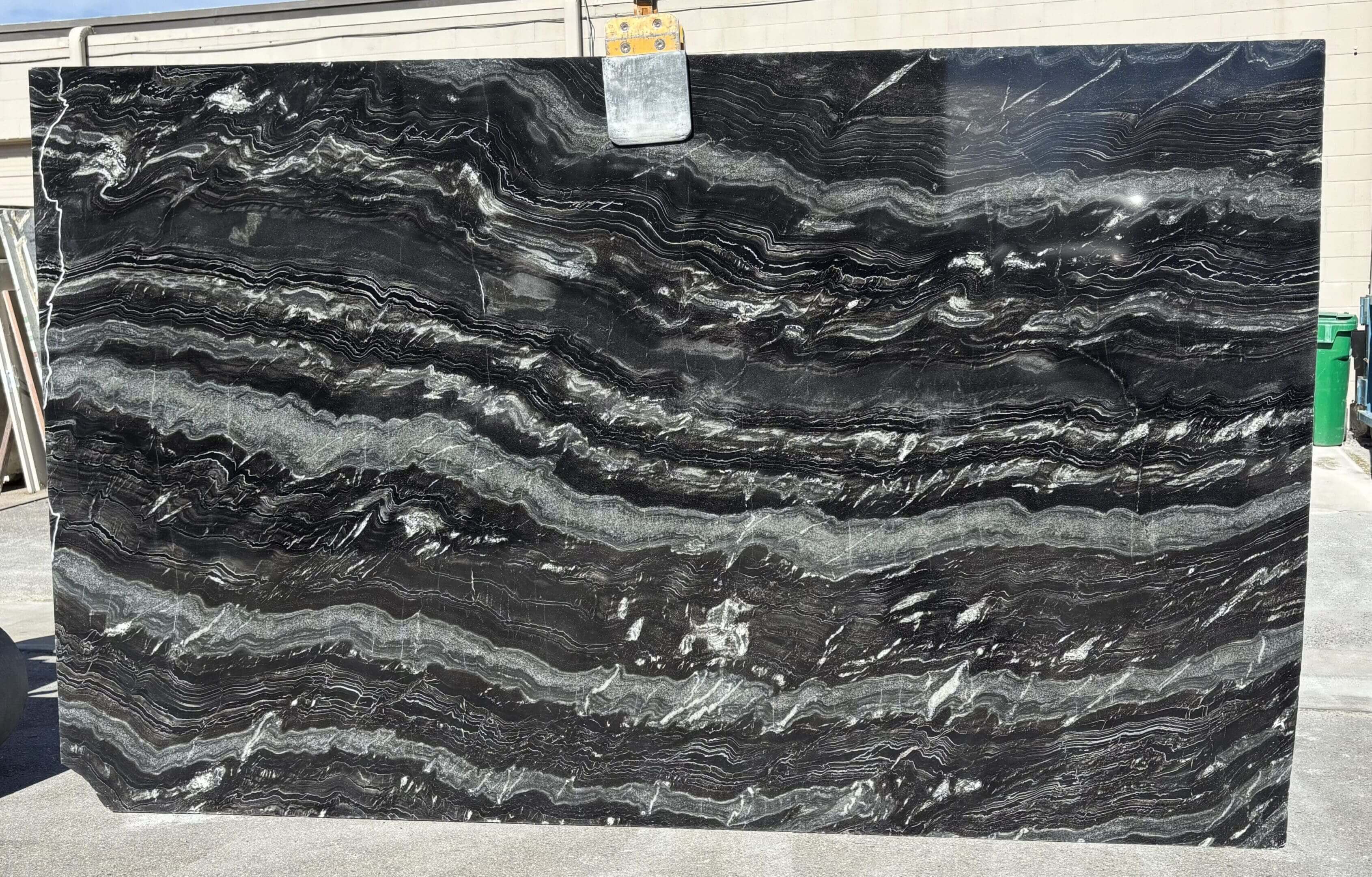 Black and white wavy marble slab.