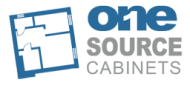 One Source Cabinets logo with blueprint design.